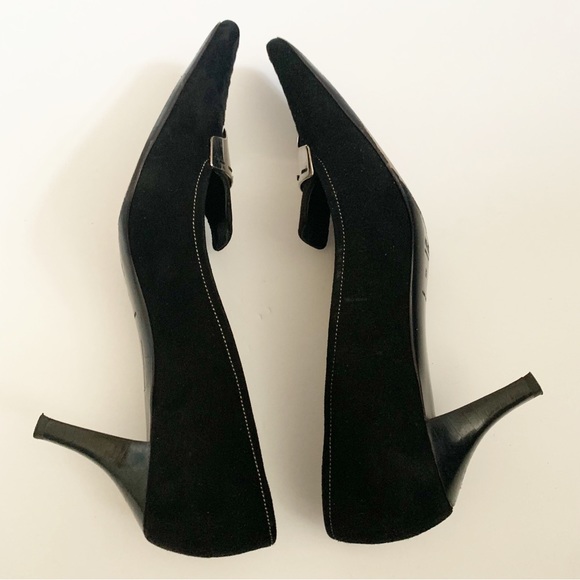 VINTAGE PRADA SUEDE POINTY PLAQUE KITTEN HEEL - Picture 5 of 11